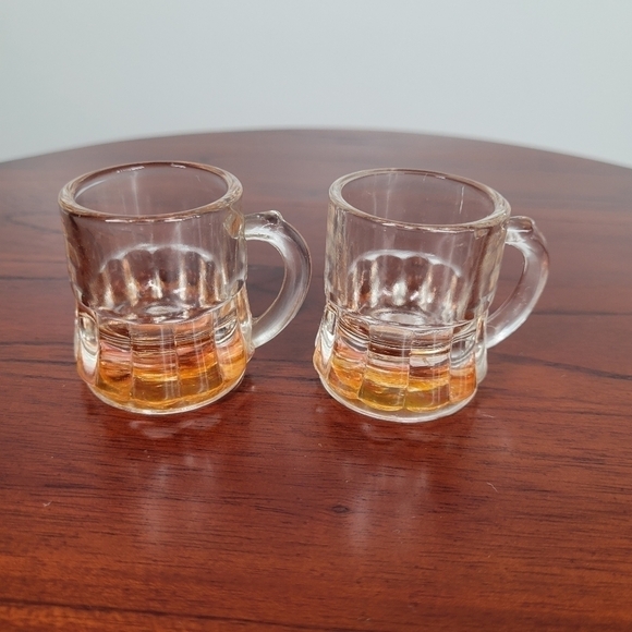 Set 2 Vintage Federal Glass MINI BEER MUG SHOT GLASS Amber Bottom MCM 1950s - Picture 7 of 16
